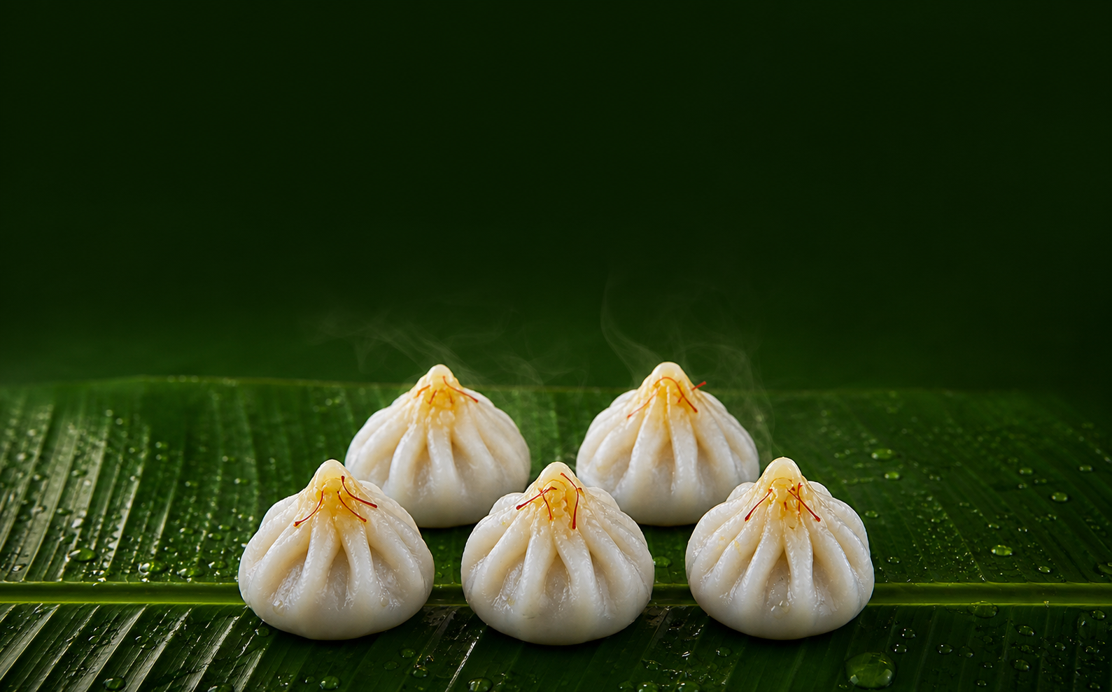 Freshly steamed Ukadiche Modaks on a banana leaf